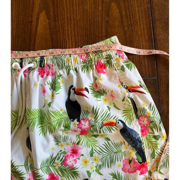 Milankerr Tropical Floral Toucan White Lined Swimming Trunks Size XL - Picture 7 of 8